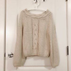 Off Shoulder Cream Puff Sweater